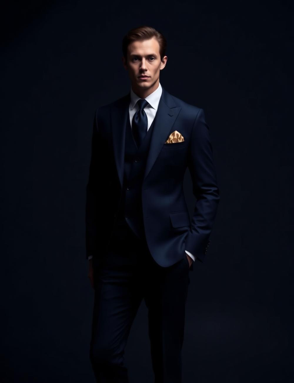 Bespoke navy three-piece business suit