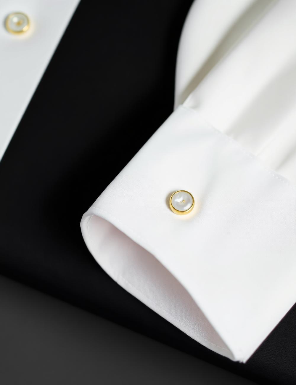 Bespoke white dress shirt with gold cufflinks
